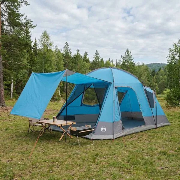 vidaXL Tente Cabane 8 personne Bleu Polyester et Acier