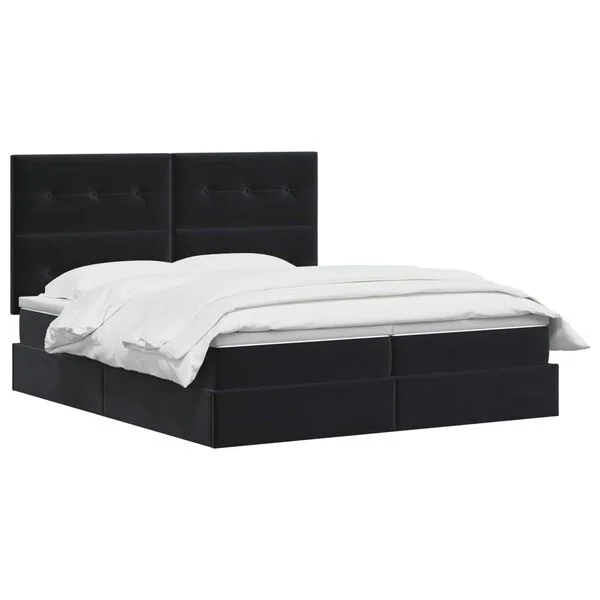 vidaXL Lit de rangement LED avec matelas Noir 200 x 200 cm Velours