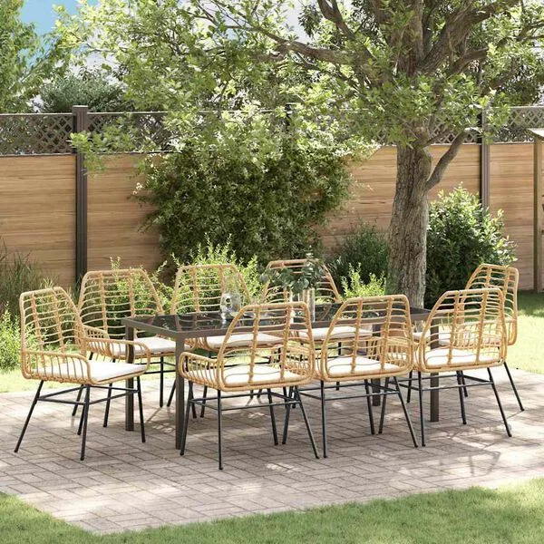 vidaXL Ensemble de salle à manger pour jardin 9 pc Marron polyrotin