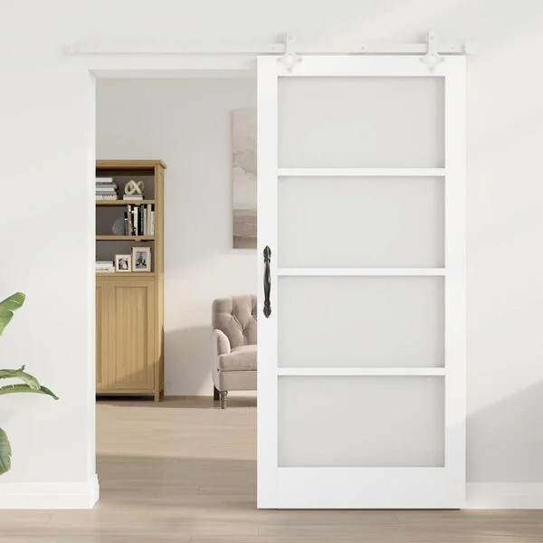 vidaXL Porte coulissante 93 x 202 cm Bois de pin massif et verre Blanc