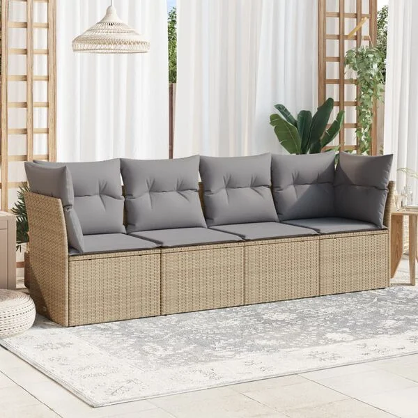vidaXL Salon de jardin avec coussins 4 pcs beige résine tressée