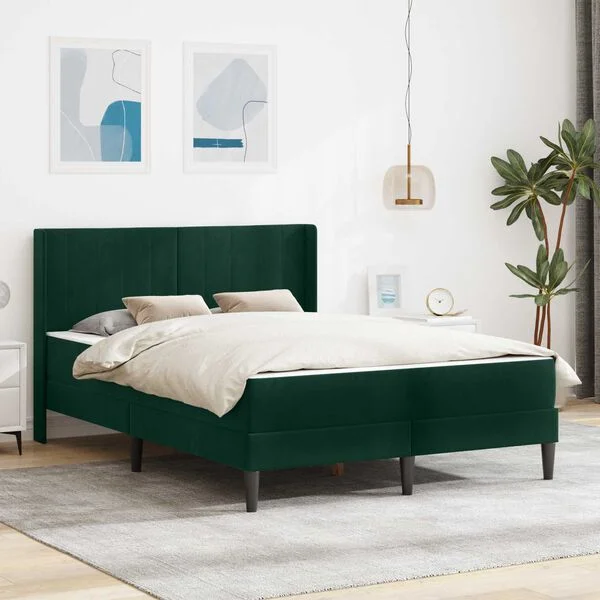 vidaXL Cadre de lit avec matelas Vert foncé 160 x 200 cm Velours