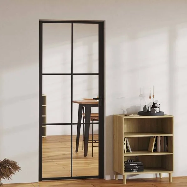 vidaXL Porte intérieure Verre ESG et aluminium 83x201, 5 cm Noir