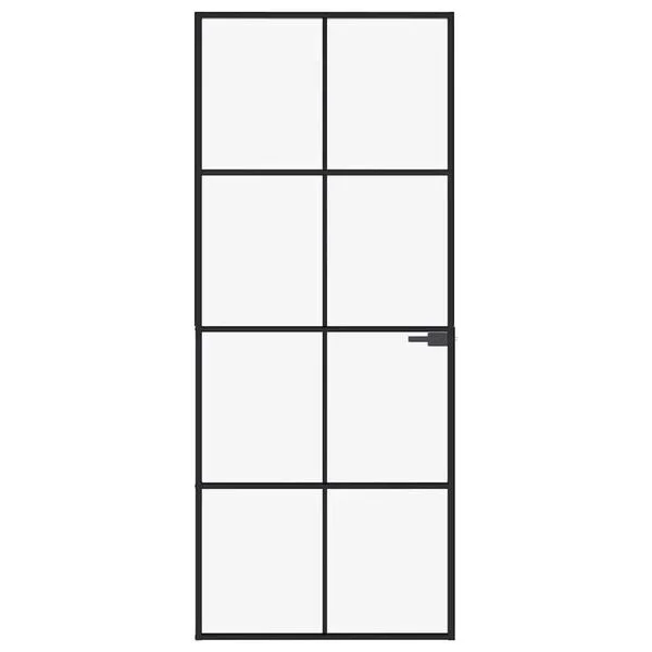 vidaXL Porte d'intérieur Noir 83x201, 5 cm Trempé verre aluminium fin