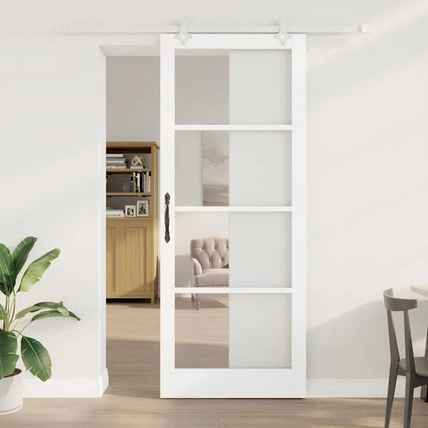 vidaXL Porte coulissante 93 x 232 cm Bois de pin massif et verre Blanc