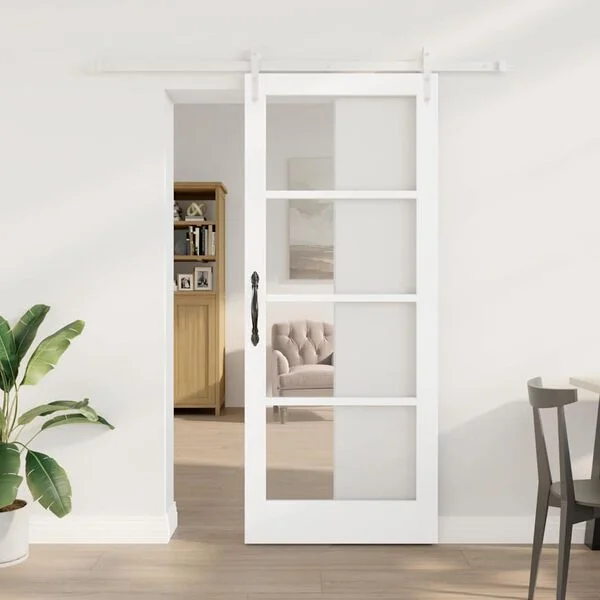 vidaXL Porte coulissante 83 x 202 cm Bois de pin massif et verre Blanc