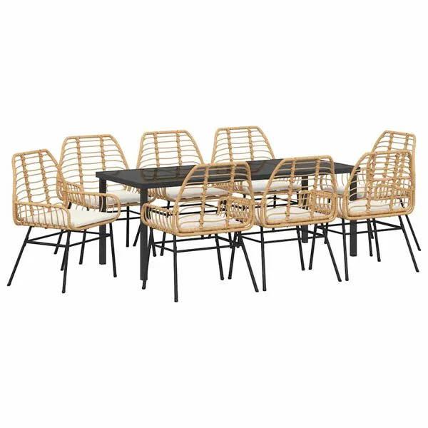 vidaXL Ensemble de salle à manger pour jardin 9 pc Marron polyrotin