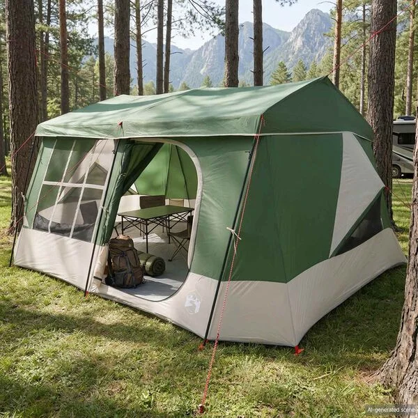 vidaXL Tente familiale avec auvent imperméable 9 personne Vert